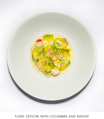 EMP Summer House's Fluke ceviche with cucumber and radish